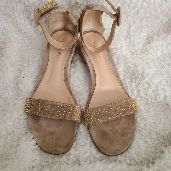 Gianvito Tan Suede Rhinestone Embellished Ankle Strap Sandals sz 39 - Picture 3 of 9